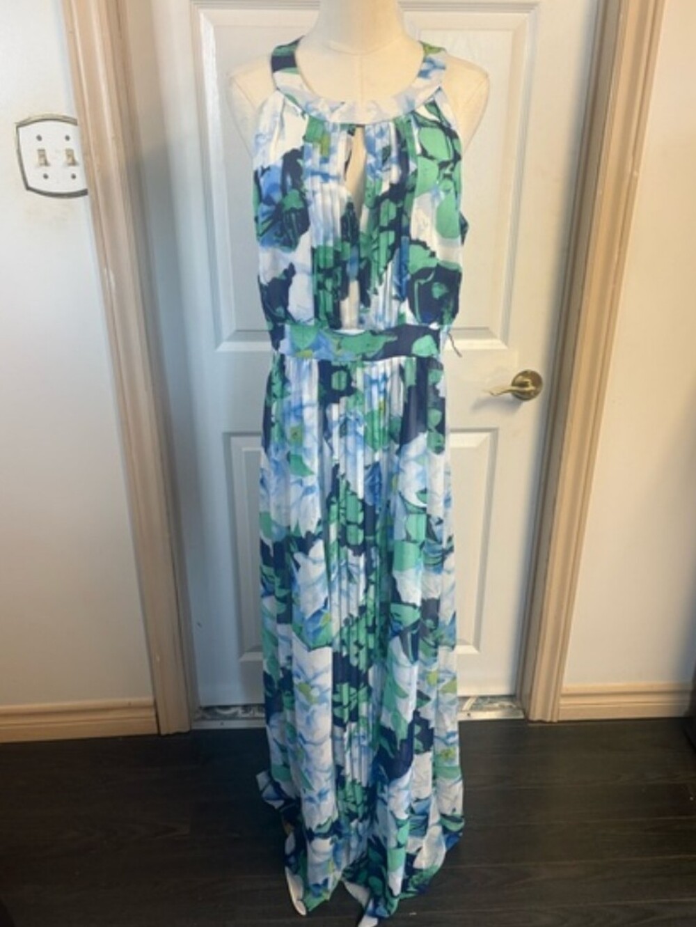 Vince Camuto Green & Blue Floral Halter Maxi Dress